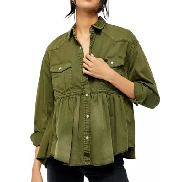 Free People Dylan Cotton High/Low Peplum Jacket - Picture 1 of 7